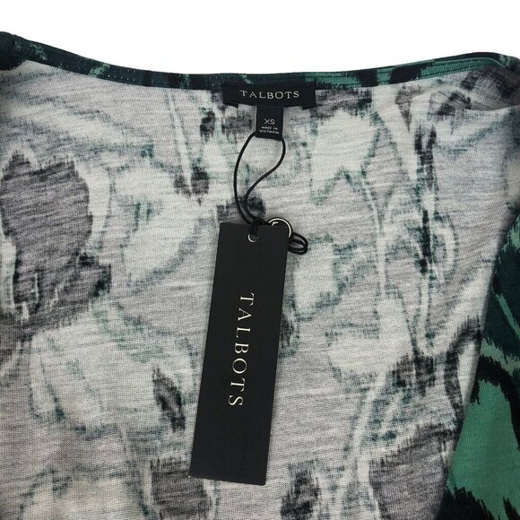 NWT Talbots Sweater Top Green Floral V Neck Faux Wrap 3/4 Sleeve Size XS - Picture 7 of 8